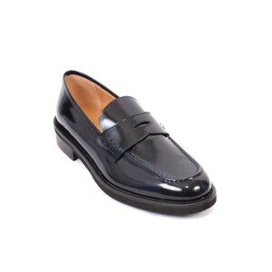 Luca Grossi 484 Navy Blue Patent Leather Classic Loafer Flat Shoe